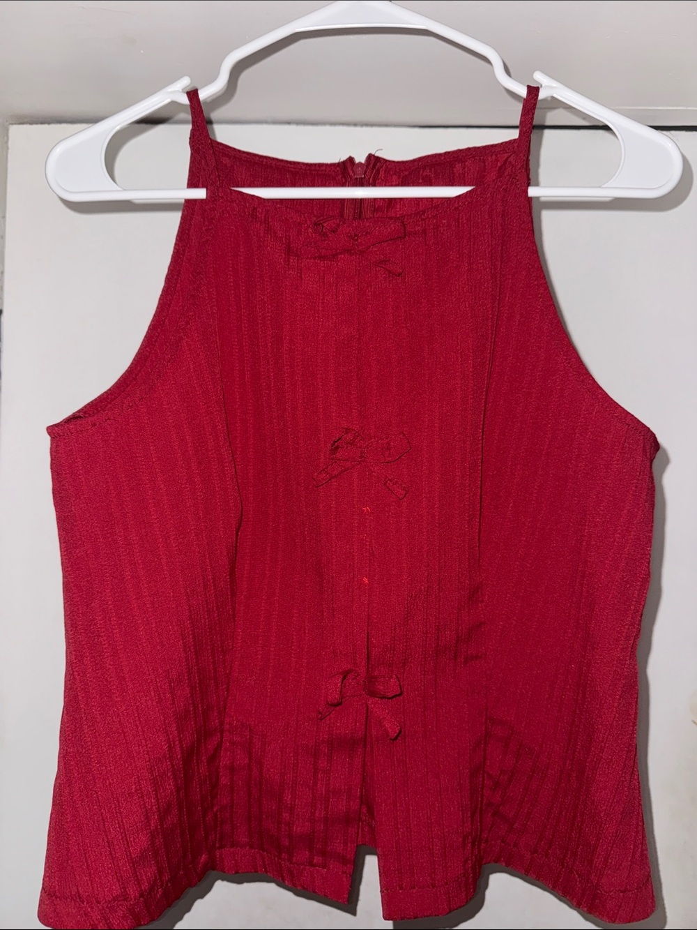Women’s Red Halter Camisole with Decorative Knots -